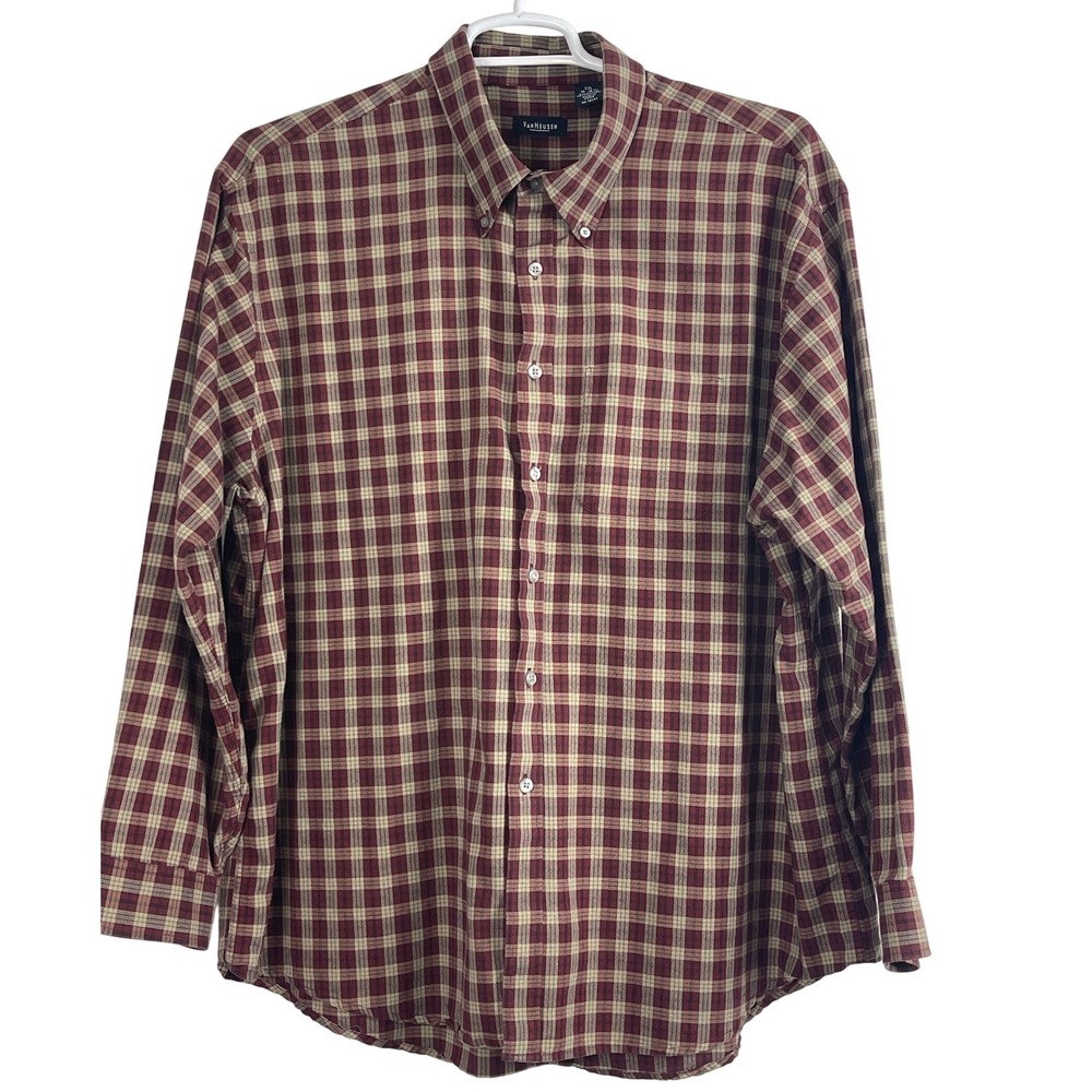 00657 VANHEUSEN Mens XXL Plaid‎ Button Down LS Easy Care Cotton Blend 18-18 1/2
